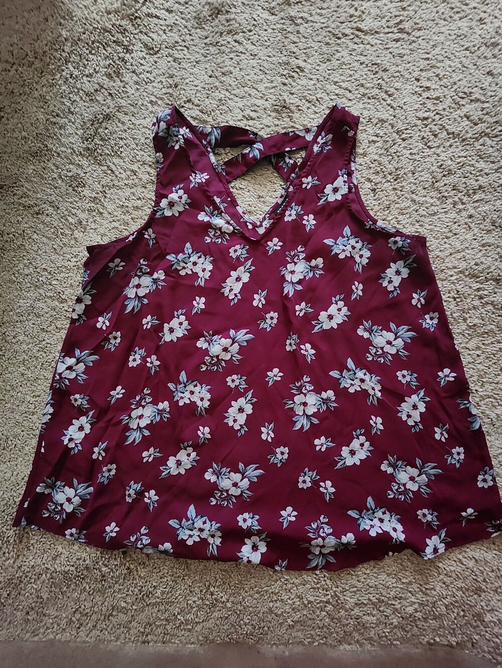TORRID Women’s Floral Crisscross V-Neck Tank Top - Burgundy SZ 0
